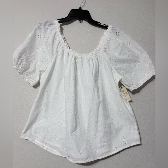 Cottage, Coquette White Cotton Eyelet Lace Top, Elastic SS, Square Neck. NWT XL - Picture 3 of 13